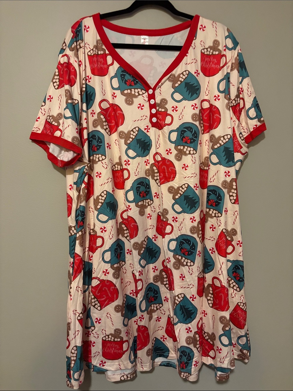 Cozy Short-Sleeve Holiday Nightgown - Red, Teal, Brown NWOT